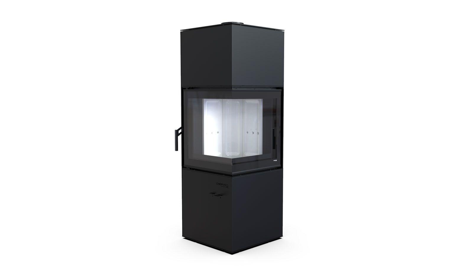 Wkład kominkowy z płaszczem wodnym DEFRO RIVA SM SHORT 16kW czarny quadroom klamka z lewej - Wkład kominkowy z płaszczem wodnym DEFRO RIVA SM SHORT 16kW czarny